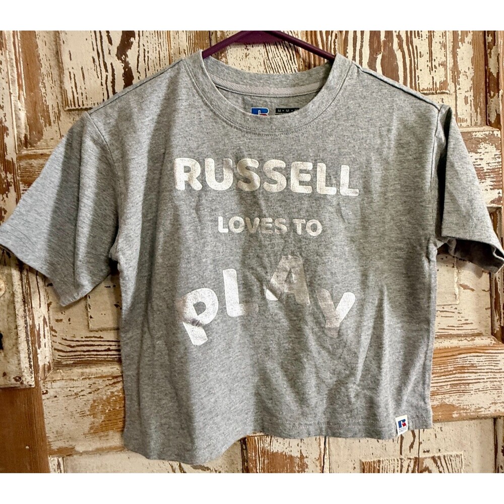 Russell Athletics Youth Girls Boxy Tee Shirt - Heather Gray - Size Medium